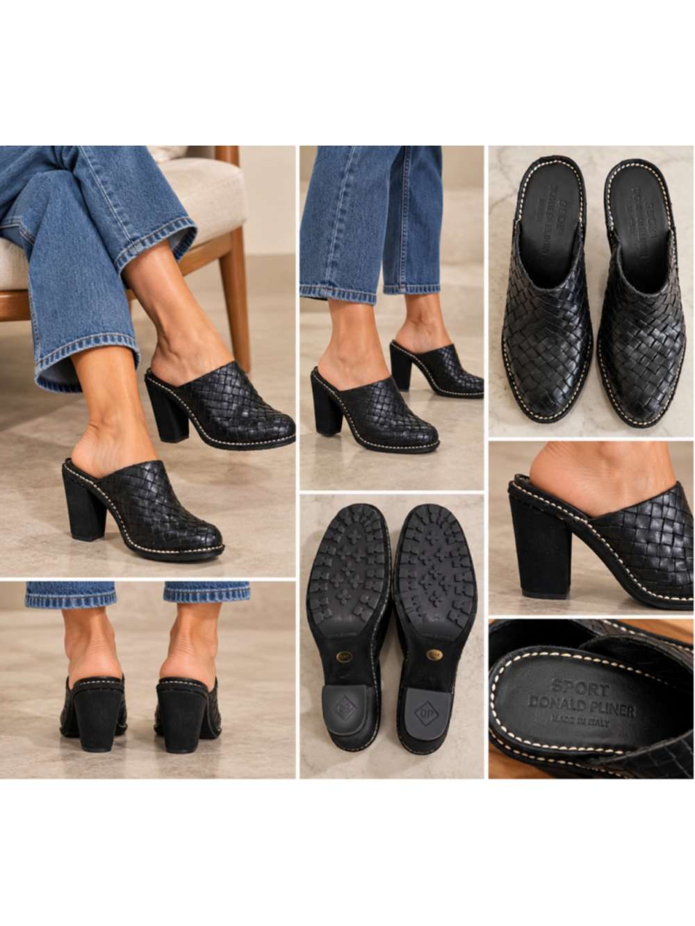 Donald J Pliner Busy Sport Woven Leather Mules Black Size 6M Made in Italy NWT